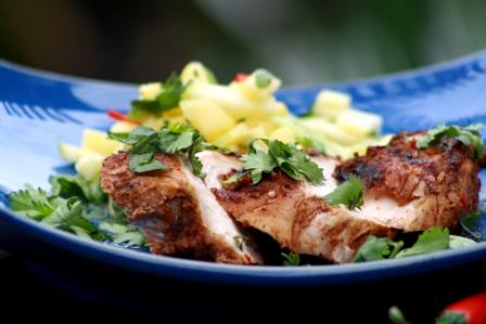JAMAICAN STYLE BARBEQUE CHICKEN WITH A FRESH PINEAPPLE SALSA