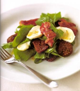 Salad of Mozzarella, Crispy Bacon, Figs and Rocket with Honeyed Vinaigrette