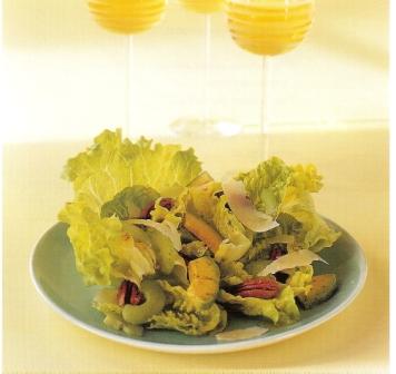 Crunchy Green Salad with Slivers of Fresh Celery, Pecans, Parmesan and Lemon Vinaigrette