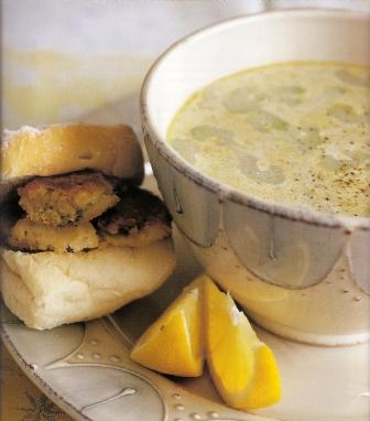 Oyster and Celery Soup and Fried Oyster Sandwich