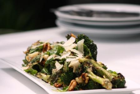 SALAD OF GRILLED BROCCOLI WITH GORGONZOLA, WALNUTS AND SHAVED PECORINO