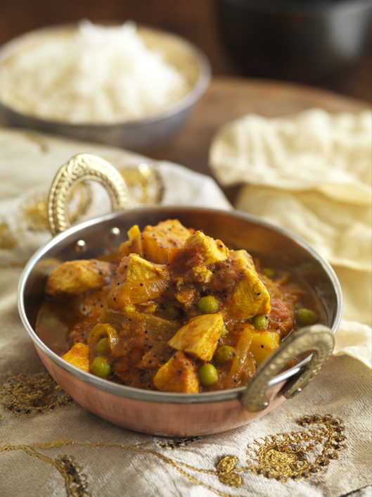 Spicy South Indian Chicken, Potato & Green Pea Curry