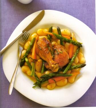 Baked Saffron Chicken with Asparagus and Butter Beans